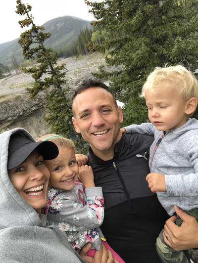 Albert and his family at Elbow Falls in Bragg Creek. 