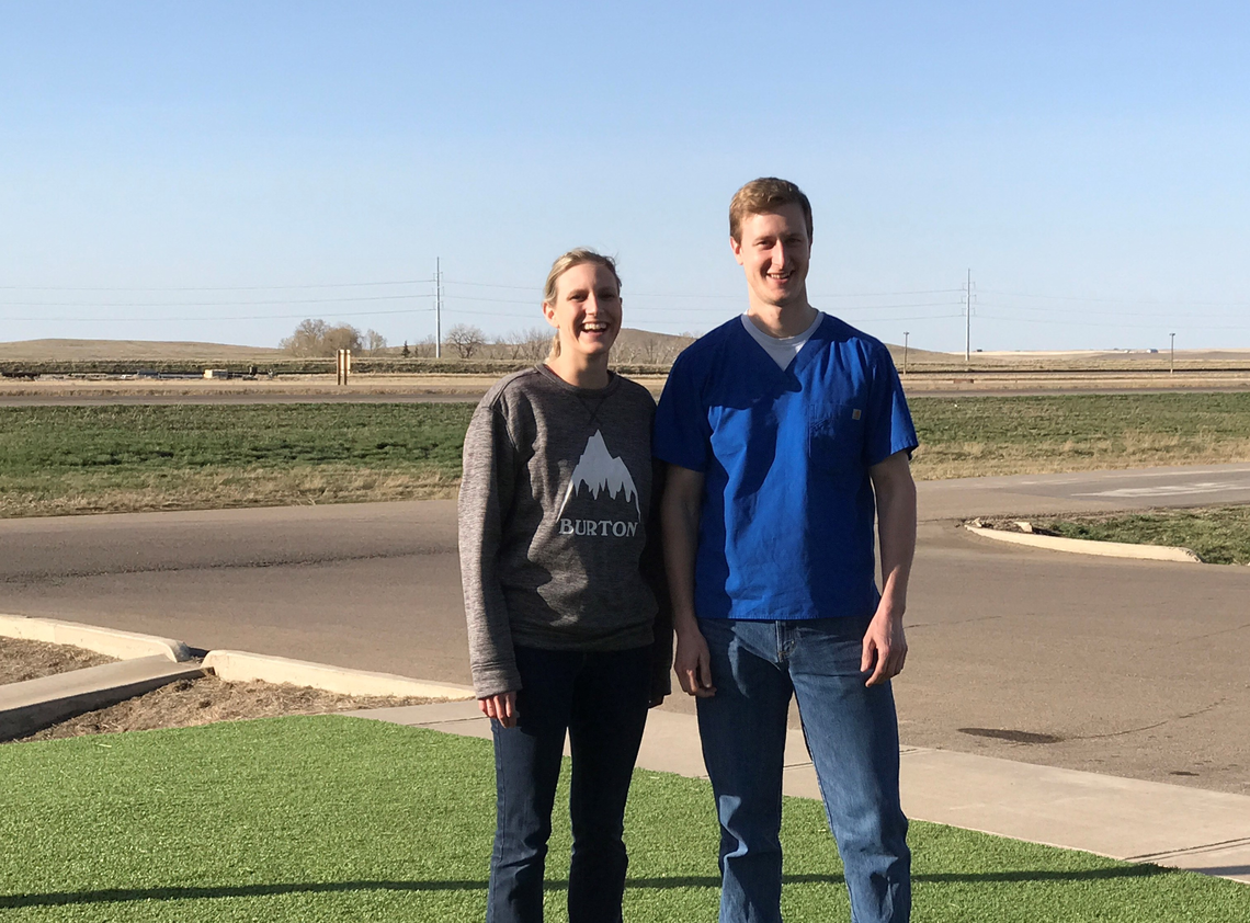 Megan Herman welcomes her new employee,  Clayton Brandt, to her practice in Dunmore, Alta.