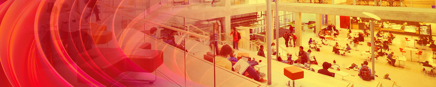 A stylized photo of a public space at UCalgary