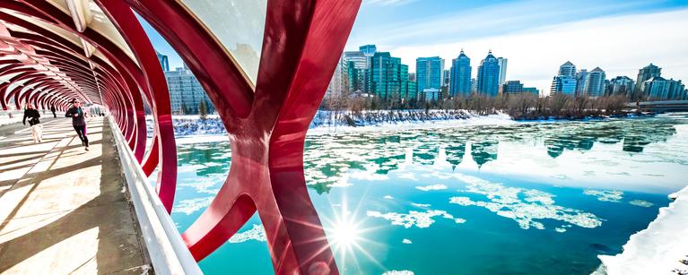 A view from Calgary's Peace Bridge to the west side of downtown Calgary
