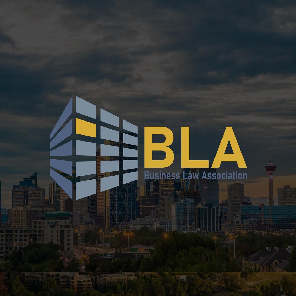 Business Law Association logo on a background of the city of Calgary.