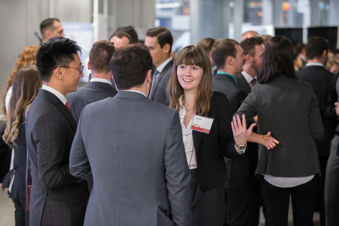 Career Services Students networking at a career event