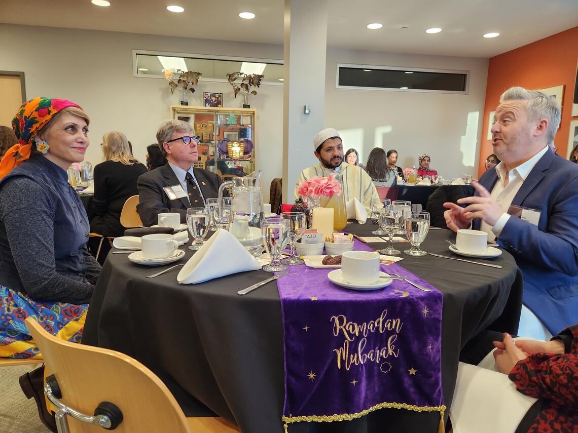 From left: Mayor Jyoti Gondek, Law Dean Ian Holloway, Imam AbdulRahman Khattab, and Rob Bassett of the Canadian Bar Association.
