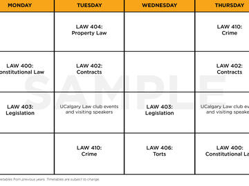 Sample first-year Fall timetable