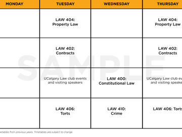 Sample first-year Winter timetable