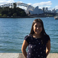 Marleea Lagimodiere stands in front of the Sydney Harbour Bridge