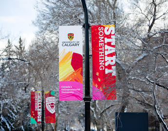 Banners on a light standard read "Start Something" and "Canada's entrepreneurial university."
